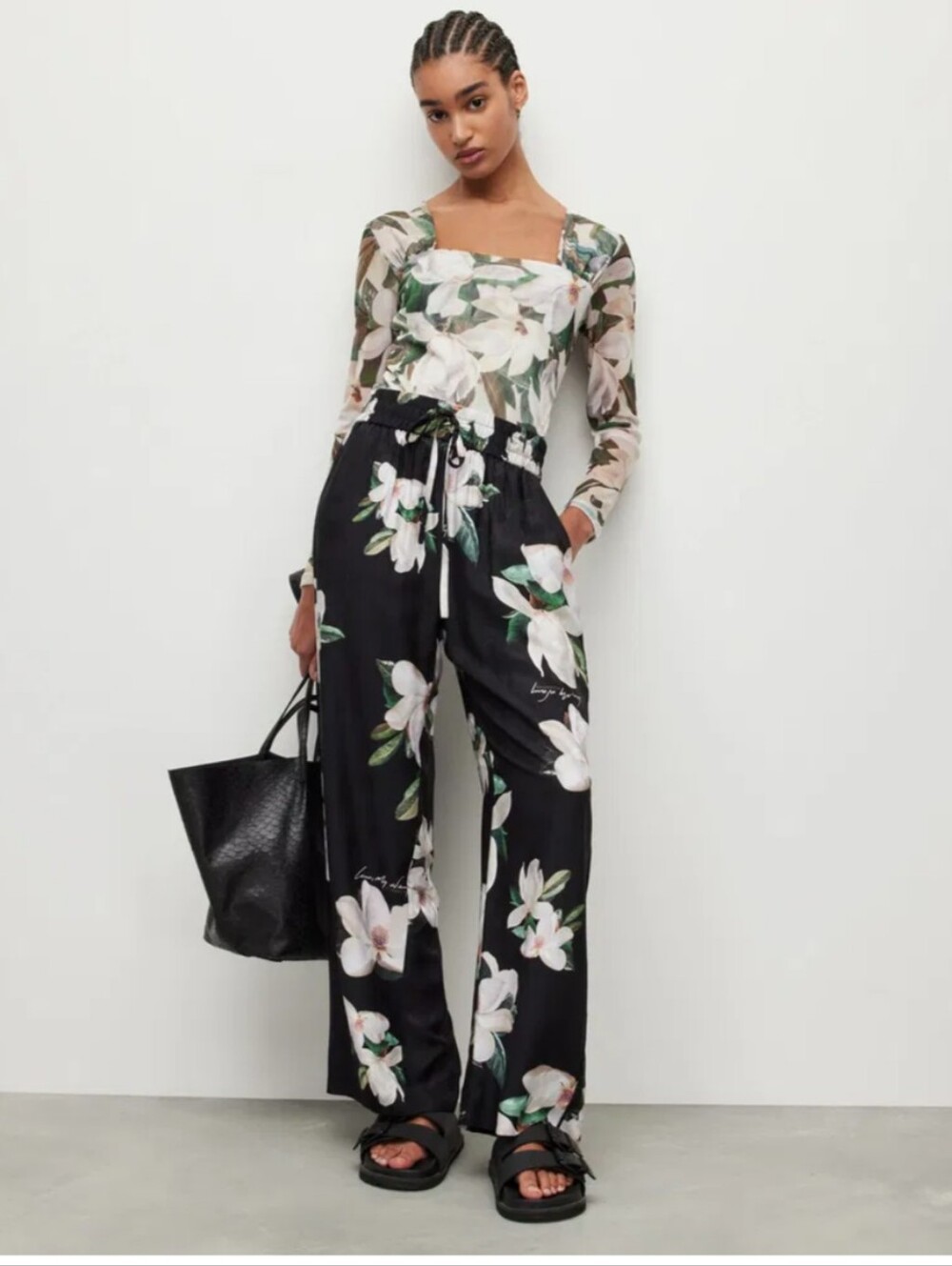 NWT AllSaints Floral Mesh Long Sleeve Bodysuit Size US 10